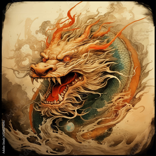 traditional chinese dragon for chinese new year 2024 on chinese painting style, chinese lucky dragon symbol, Lùhng, ryū, 龍/竜, yong, 용, mungkorn, มังกรจีน, rồng, generative AI