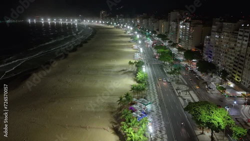 Aerial view of Copacabana Beach in the evening. Main street by the beach and famous boardwalk photo