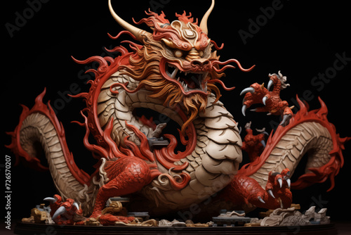 traditional red chinese dragon for chinese new year 2024, chinese lucky dragon symbol, Lùhng, ryū, 龍/竜, yong, 용, mungkorn, มังกรจีน, rồng, generative AI