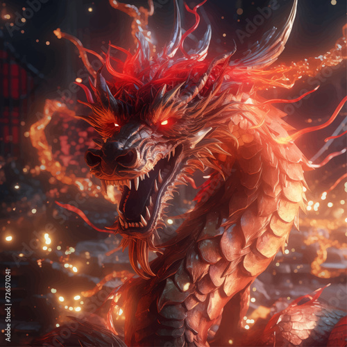 traditional red chinese dragon for chinese new year 2024, chinese lucky dragon symbol, Lùhng, ryū, 龍/竜, yong, 용, mungkorn, มังกรจีน, rồng, generative AI