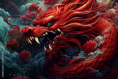 traditional red chinese dragon for chinese new year 2024, chinese lucky dragon symbol, Lùhng, ryū, 龍/竜, yong, 용, mungkorn, มังกรจีน, rồng, generative AI