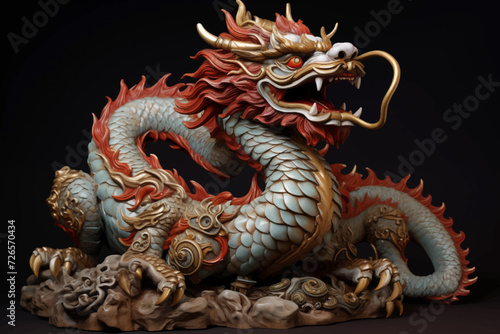 traditional red chinese dragon for chinese new year 2024, chinese lucky dragon symbol, Lùhng, ryū, 龍/竜, yong, 용, mungkorn, มังกรจีน, rồng, generative AI