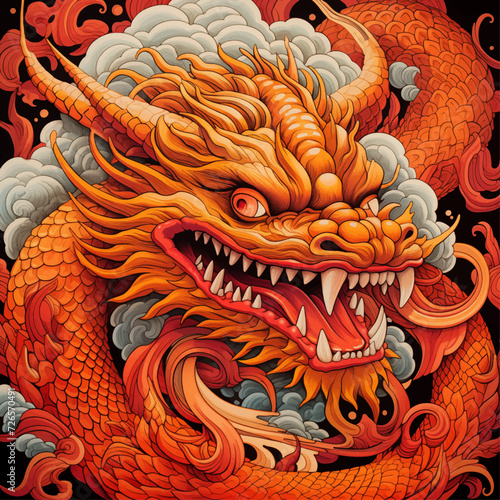 traditional red chinese dragon for chinese new year 2024, chinese lucky dragon symbol, Lùhng, ryū, 龍/竜, yong, 용, mungkorn, มังกรจีน, rồng, generative AI