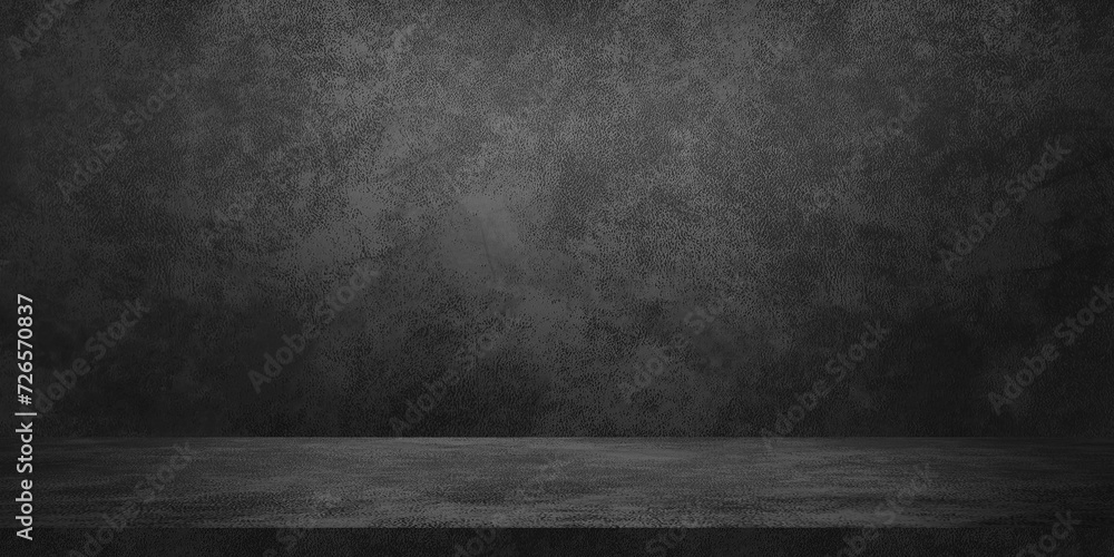 dark black studio background with light from above. leather texture backdrop for design. space for selling products on the website. banner background for advertising. - obrazy, fototapety, plakaty 
