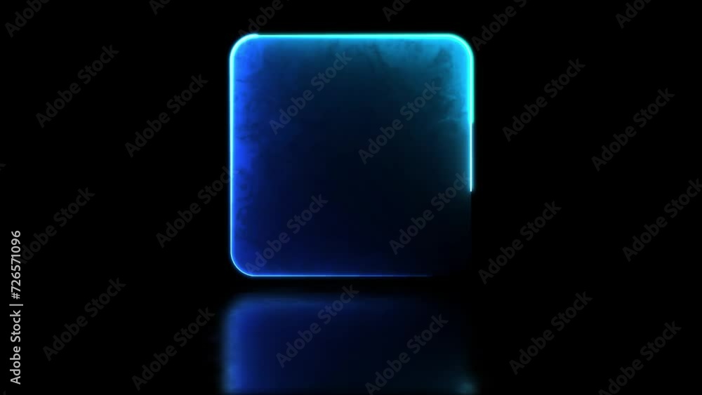 Looping glowing square neon frame effect, black background.
