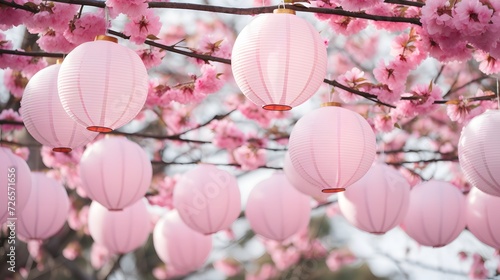 closeup of a beautiful flowering cherry tree branch on abstract blurred background in sunhine idyll.