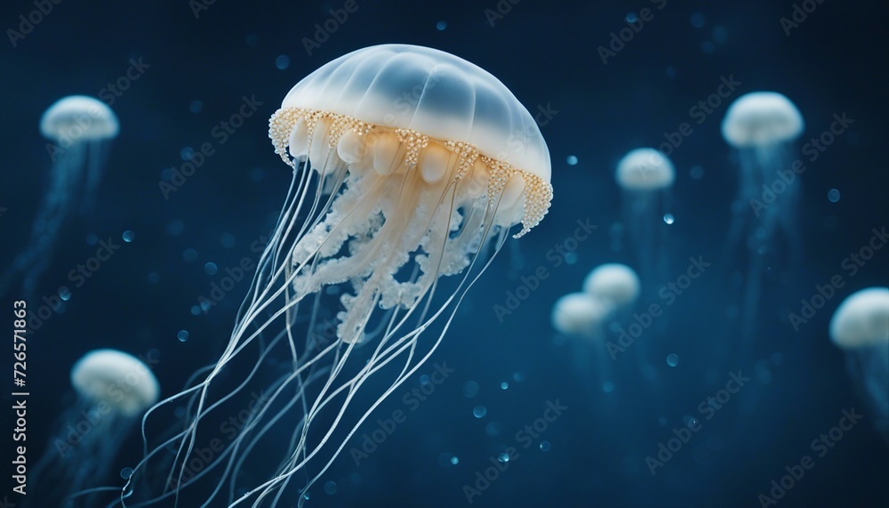 Jellyfish. Big white jellyfish under water. Marine life. Selective focus. AI generated Jellyfish. Big white jellyfish under water. Marine life. Selective focus. AI generated