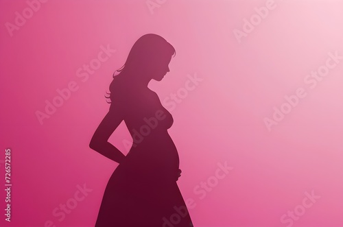 pregnant woman shadow illustration with pink background and copy space for international women's day celebrations  