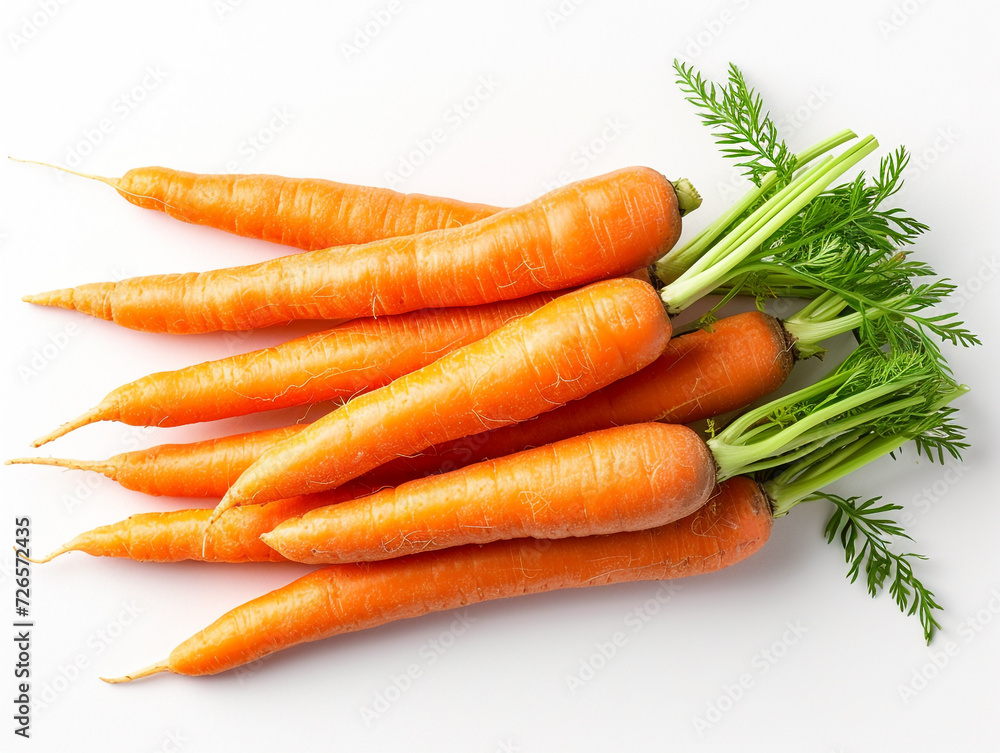 Fresh carrots on white background in minimalist style. Fresh carrots on white background in minimalist style.