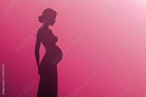 pregnant woman shadow illustration with pink background and copy space for international women's day celebrations 