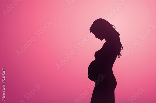 pregnant woman shadow illustration with pink background and copy space for international women's day celebrations  