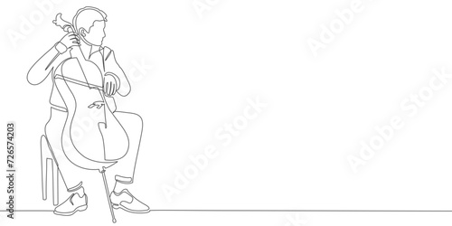 continuous line of musician playing the cello.line drawing of a man playing the cello.line art of performing cello music