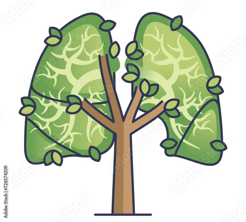 Clipart illustration depicting a tree with branches and leaves designed to resemble the human respiratory system, symbolizing the connection between nature and health.