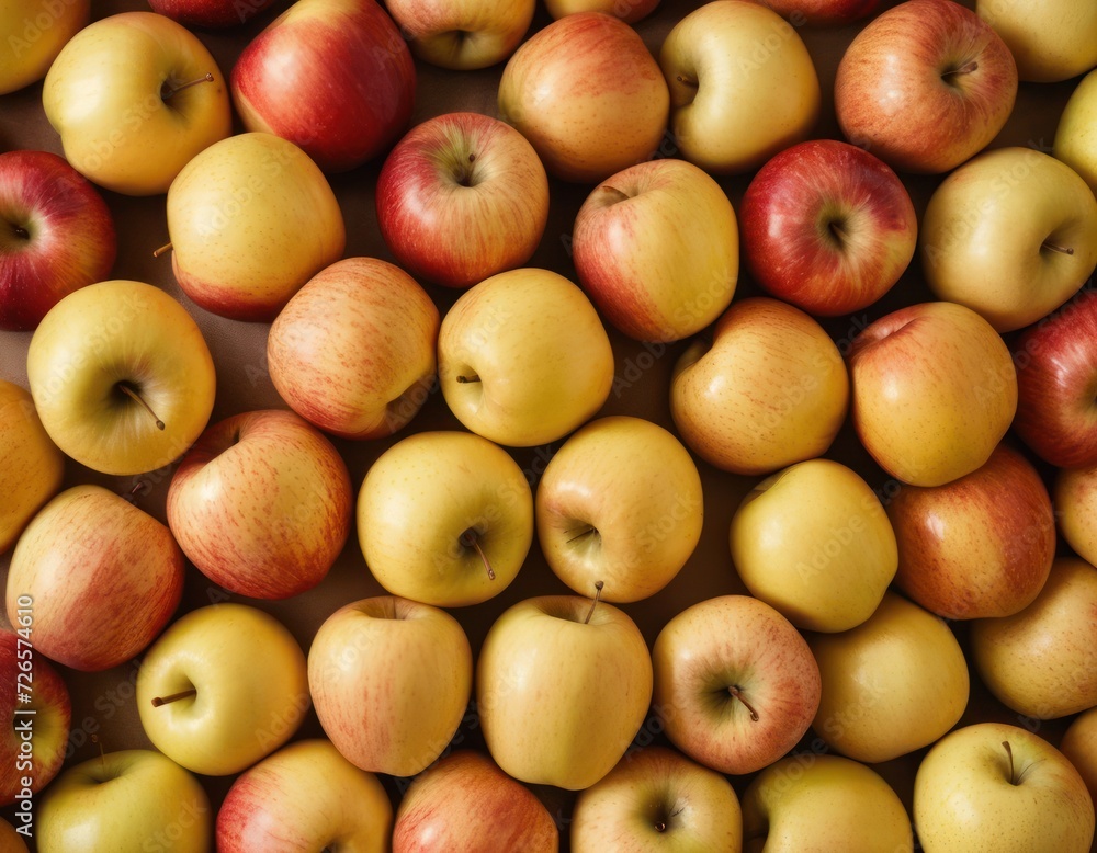 an image of apples in a pile with one on top