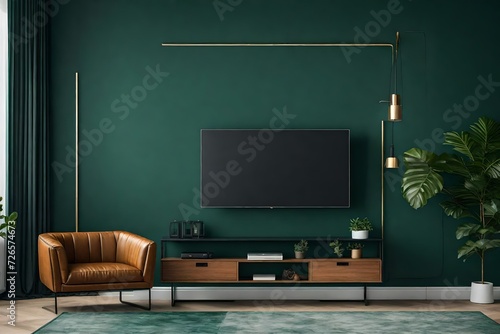 living room with tv on green wall