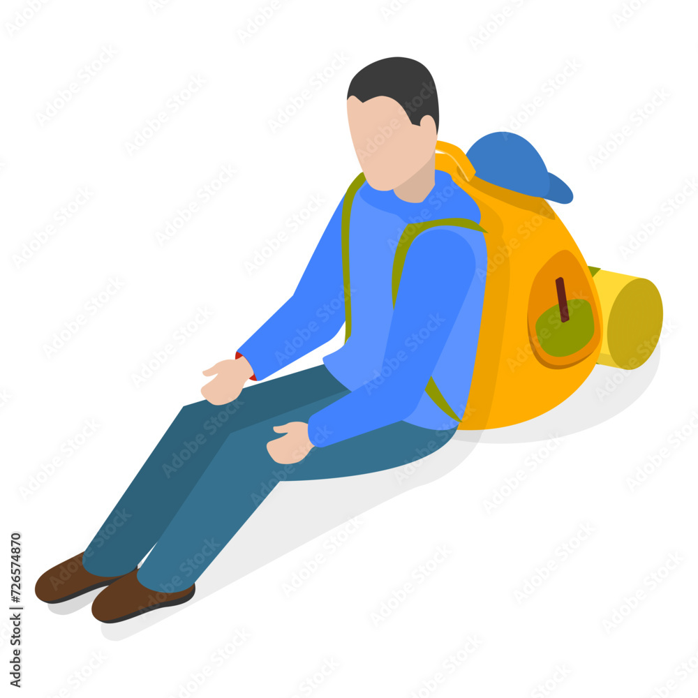 3D Isometric Flat Vector Set of Tourists or Travelers, Hiking or Climbing. Item 5 3D Isometric Flat Vector Set of Tourists or Travelers, Hiking or Climbing. Item 5