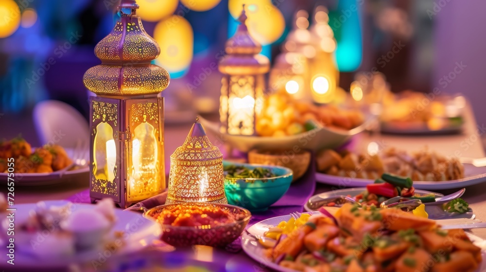 Naklejka premium delicious dishes on the table for Iftar