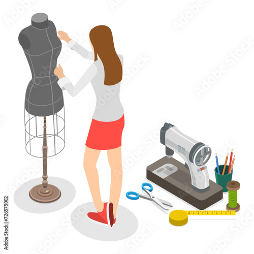 3D Isometric Flat Vector Illustration of Sewing Workshop, Fashion Designer. Item 4