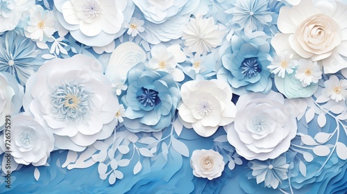 Fototapeta Naklejka Na Ścianę i Meble -  Watercolor floral art  white rose flowers on blue background for women s day greeting card template