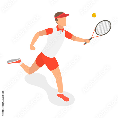 3D Isometric Flat Vector Set of Tennis Players, Summer Sport. Item 5