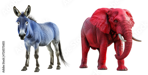 USA presidential election political parties. Republicans elephant vs Democrats donkey isolated on white transparent, PNG photo