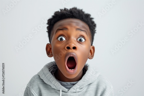A joyful young boy expressing surprise