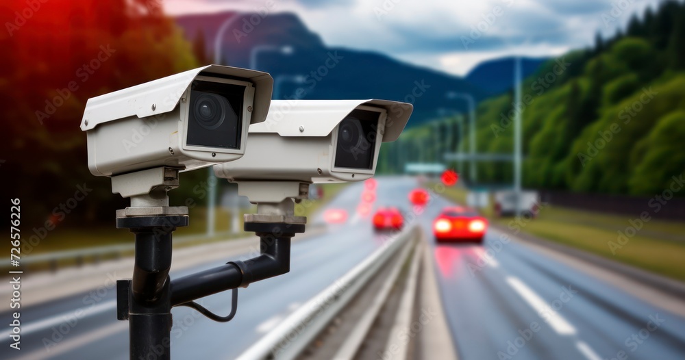 Speed Check Ahead. Radar speed control camera on the road Speed Check Ahead. Radar speed control camera on the road