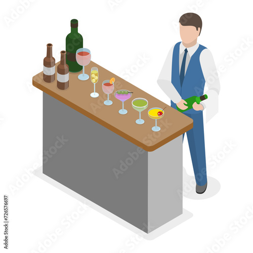 3D Isometric Flat Vector Set of Catering Services, Serving Foods on Outdoor Events. Item 2