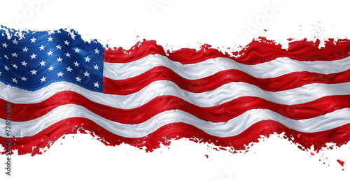 US banner, ripped and torn American flag flyer isolated on white transparent, National holiday, PNG photo