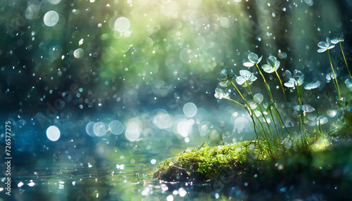 輝く森の水しぶき画像　太陽光　マイナスイオン photo