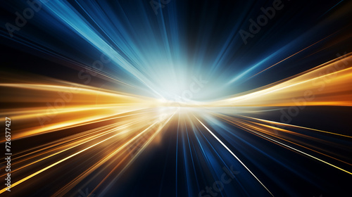 Modern abstract high-speed movement. Dynamic motion light trails with motion effect on dark background. Special lens flash, light effect. The flash flashes rays and searchlight.