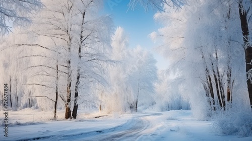Winter's Lace - The Stunning Beauty of Frozen Trees Adorning the Forest Landscape