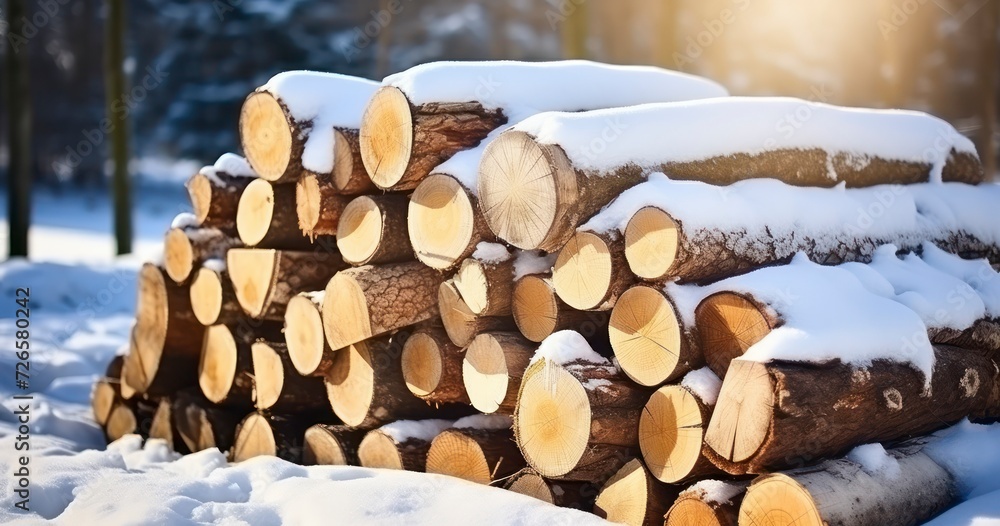 A Neatly Piled Stack of Chopped Wood, Blanketed with Snow, on a Bright and Cold Sunny Winter Day A Neatly Piled Stack of Chopped Wood, Blanketed with Snow, on a Bright and Cold Sunny Winter Day
