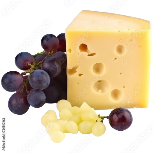 Cheese with grape, isolated on transparent background