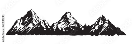 Mountains silhouettes, black and white vector illustration, isolated on white background.