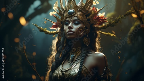 beautiful shamanic girl n fantasy forest. Neural network AI generated art
