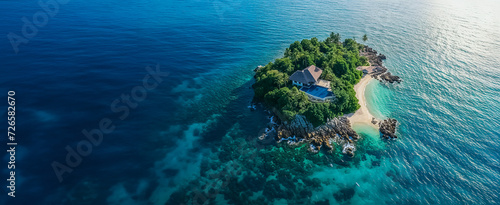 une villa de luxe sur une île déserte au milieu de l'océan © Fox_Dsign