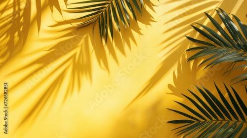 some palms leaves on the yellow background on the wall