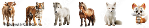 loin horse fox cow isolated on png background