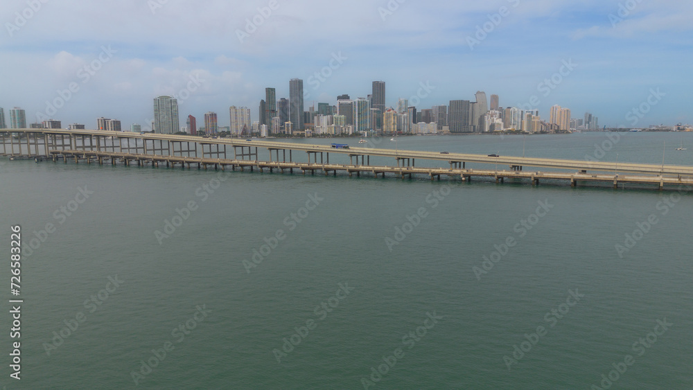 Miami seen from Key Biscayne Bay in Florida, United States