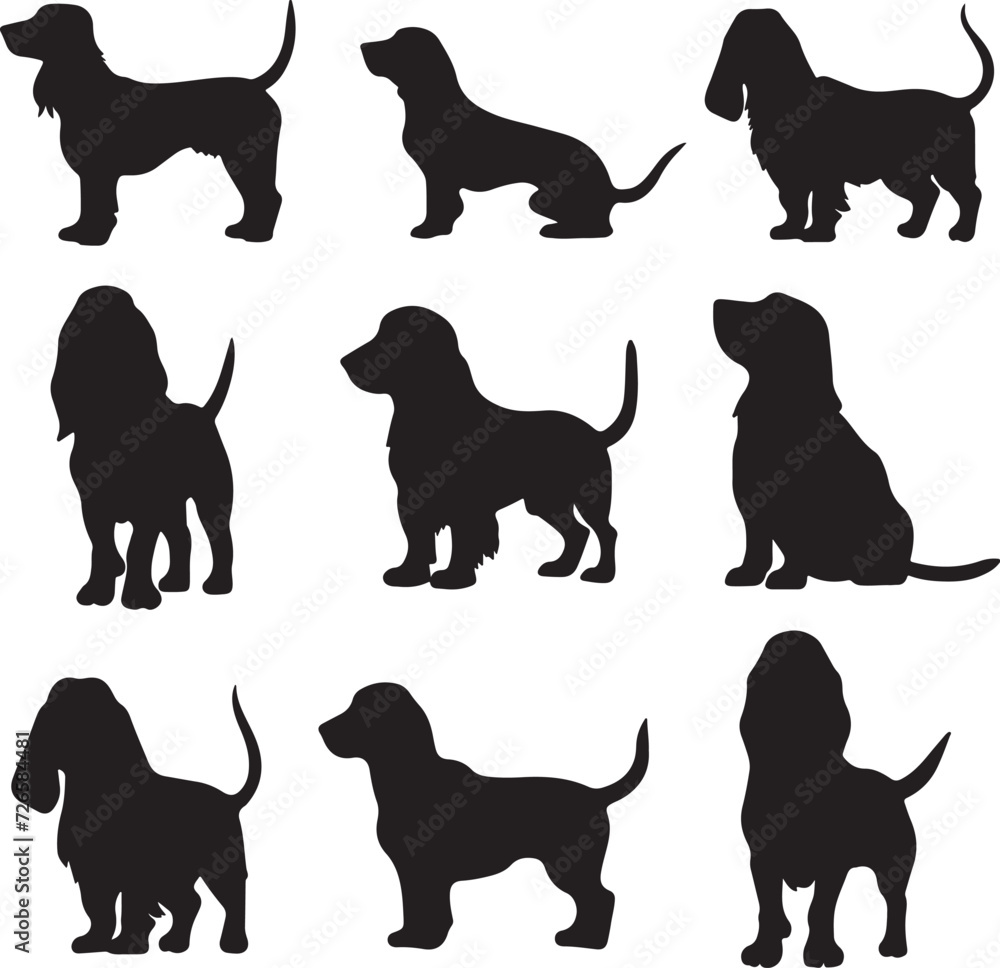 Basset Hound Dog Silhouette Bundle