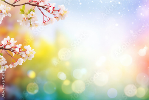 Beautiful multicolored spring blossom background with bokeh lights