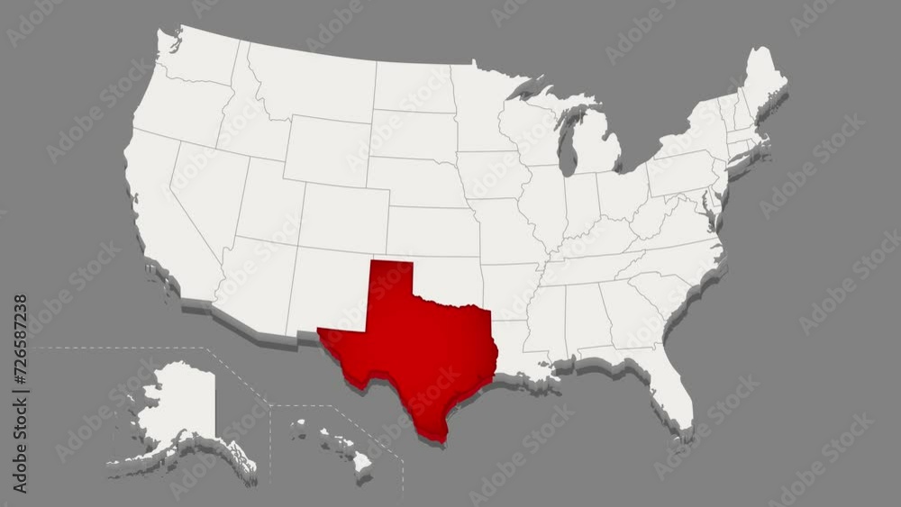 The state of Texas is highlighted in red on a minimalistic map of the USA in white on dark background. Thin clean lines video animation. High quality 4k footage. The state of Texas is highlighted in red on a minimalistic map of the USA in white on dark background. Thin clean lines video animation. High quality 4k footage.