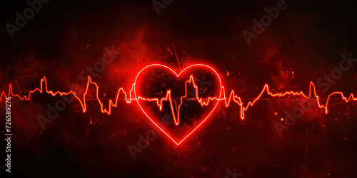 Love beat. Creative Valentine's Day concept. Heart and pulse line on red background. Heart disease, myocardial infarction, cardiology service banner concept	