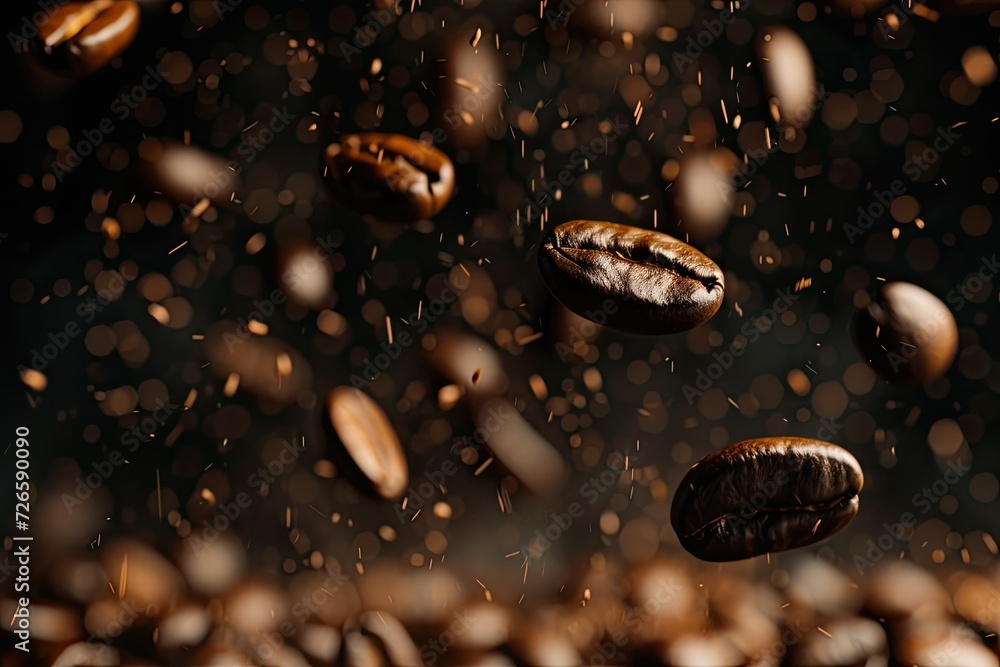 roast coffee beans falling down, in the style of viennese actionism roast coffee beans falling down, in the style of viennese actionism