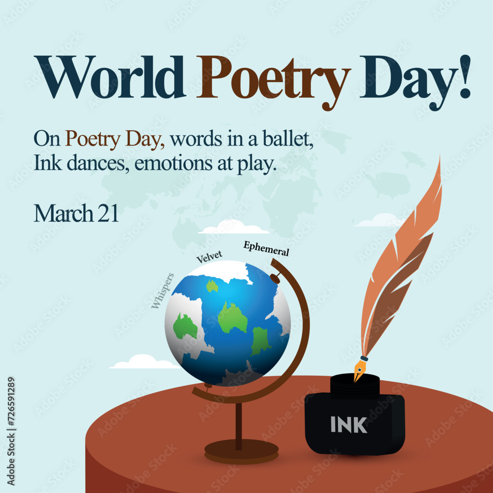 World Poetry Day. 21 March World poetry day celebration banner with