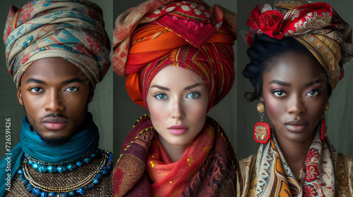 Portrait of beautiful african american woman in turban and headscarf: A Display of Cultural Fashion