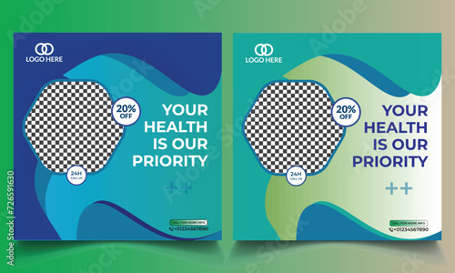 Medical social media post template. Modern banner design with place for the photo.