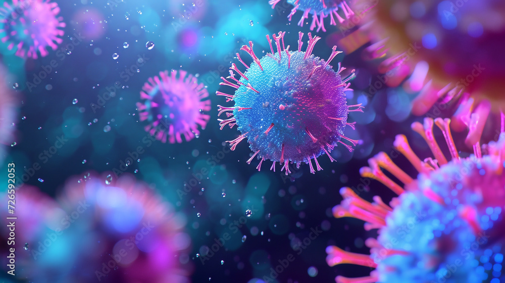Fototapeta premium Many viruses in neon glow.