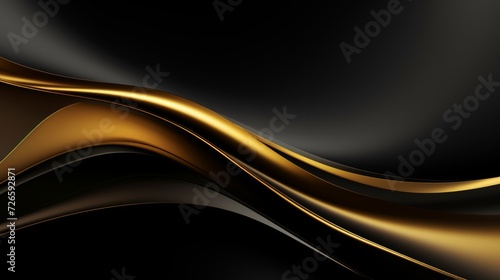 Abstract background with golden waves on black. Neural network AI generated art